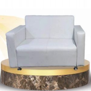 Wooden 3 Seater White Leather Sofa