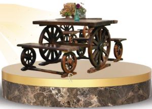 Wooden Tea Table with Two Wooden Bench