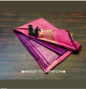 Border Print Tussar Ghicha Zari Staple Silk Saree