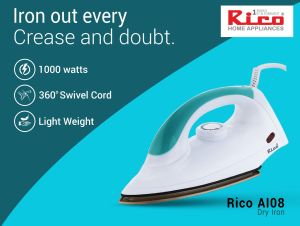 Rico AI08 1000 Watts Light Weight Dry Iron (White)