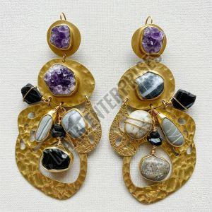 Brass & Stone Statement Earrings