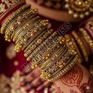 Brass Bangle Set with Zircon Stones