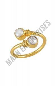 Brass Dual Pearl Open Ring