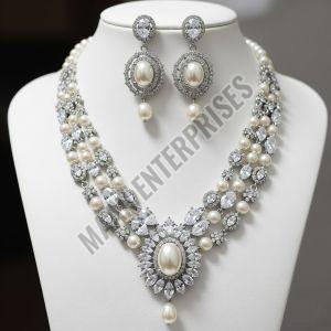 Bridal Faux Pearl & Stone Necklace Set