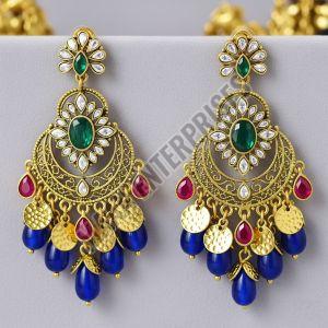 Designer Brass & Artificial Gemstone Earrings