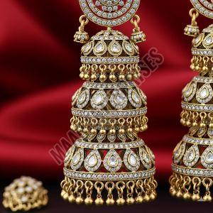 Heavy Bridal Brass Jhumkas with Artificial Diamonds