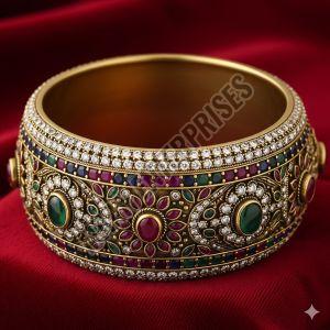 Heavy Bridal Brass Kada with Intricate Stone Work