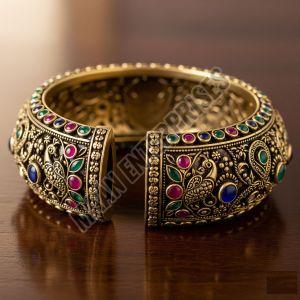 Intricately Designed Brass Kada with Stones