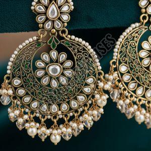 Kundan Style Brass Earrings