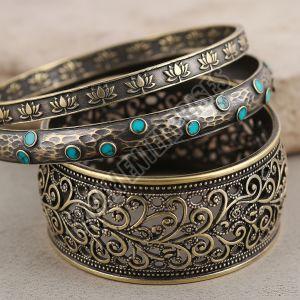Oxidized Brass Bangle Set