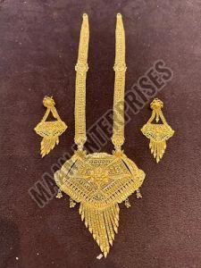 Simple Brass Necklace Set with Drop Earrings