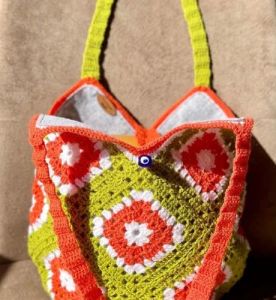 Green Diamond Pattern Crochet Handbags