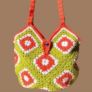 Green Diamond Pattern Crochet Handbags