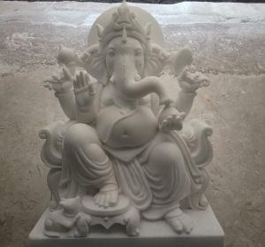 Painted White Marble Ganesh Statue
