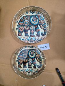 German Silver Pichwai Art Round Tray
