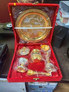 Golden Plated Brass Pooja Thali Set