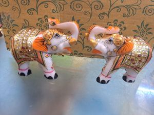 Hand Painted Marble Elephant Showpiece