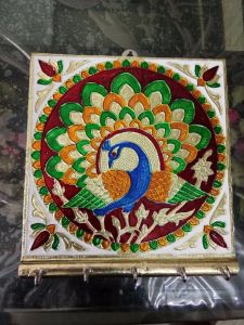 Handcrafted Wooden Meenakari Peacock Wall Mounted Key Holder