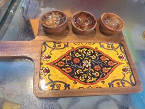 Wooden Serving Platter Set with 3 Bowl