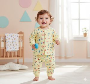 Baby Printed Cotton Front Open Babasuit Set