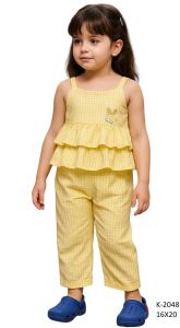 Girls Yellow Checkered Co-Ord Set