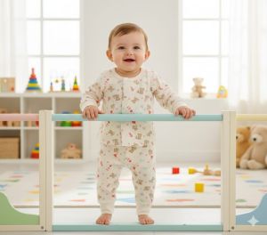 Newborn Teddy Print Cotton Sleepsuit