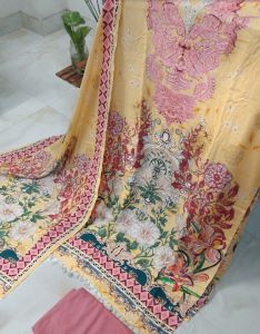 Pure Crepe Unstitched Suits with Heavy Bottom Dupatta
