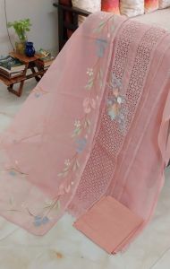 Cotton Net Embellished with Beautiful Lace Work Unstitched Suits