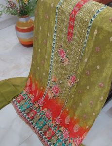 Digital Printed Muslin Silk Embellished Unstitched Suit Fabric