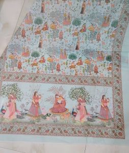 Muga Cotton Print Unstitched Suit with Madhubani Print Bottom Pure Cotton Dupatta