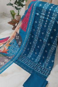 Glace Cotton Printed Bottom Cotton Rayon Dupatta Unstitched Suit