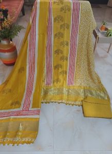 Pure Gajji Silk Unstitched Suits with Ajrakh Print Bottom Dupatta
