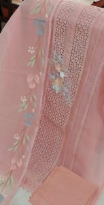 Cotton Net Embellished with Beautiful Lace Work Unstitched Suits