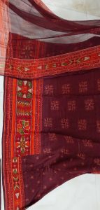 Burgandy Pure Cotton Embroidered Digital Printed Unstitched Suit