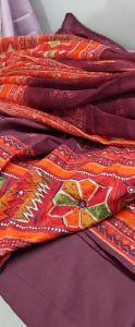 Burgandy Pure Cotton Embroidered Digital Printed Unstitched Suit