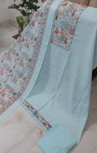 Muga Cotton Print Unstitched Suit with Madhubani Print Bottom Pure Cotton Dupatta