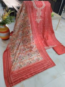 Maheshwari Silk Kashmiri Embroidery Unstitched Suit with Bottom Cotton Rayon Dupatta