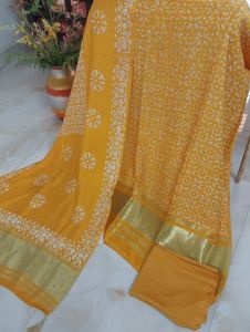 Pure Gajji Silk Ajrakh Print Unstitched Suits with Bottom Pure Shantoon Dupatta