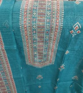 Viscose Linen Printed with Handwork Bottom Unstitched Suit