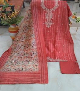 Maheshwari Silk Kashmiri Embroidery Unstitched Suit with Bottom Cotton Rayon Dupatta