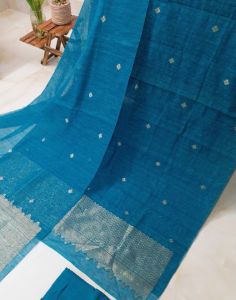 Beautiful Printed Peacock Blue Pure Silk Unstitched Suits