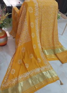 Pure Gajji Silk Ajrakh Print Unstitched Suits with Bottom Pure Shantoon Dupatta
