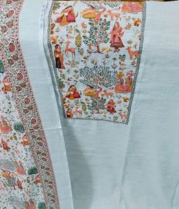 Muga Cotton Print Unstitched Suit with Madhubani Print Bottom Pure Cotton Dupatta