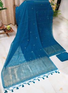 Beautiful Printed Peacock Blue Pure Silk Unstitched Suits
