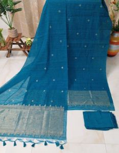 Beautiful Printed Peacock Blue Pure Silk Unstitched Suits