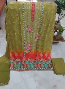 Digital Printed Muslin Silk Embellished Unstitched Suit Fabric