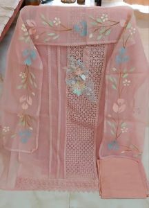Cotton Net Embellished with Beautiful Lace Work Unstitched Suits