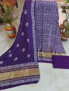 Gajji Pure Silk Printed with Zari Panel Bottom Rayon Unstitched Suit