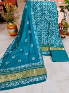 Gajji Silk Printed with Zari Panel Bottom Rayon Unstitched Suits