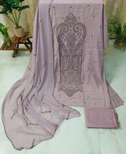 Glace Cotton Beautifully Embroidered Unstitched Suit with Mul Cotton Embroidered Dupatta